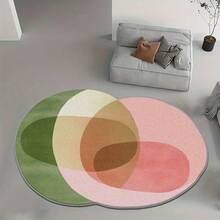 1pc Geometric Overlapping Circle Rug - Green, Pink, Beige Modern Design Carpet, Suitable For Decorative Rug, Bedroom Decor, Small Rug, Carpet, Home Decor, Living Room Rug, Living Room Small Rug, Bedroom Rug, Living Room Home Decor, Outdoor Rug, Washable Rug, Plush Rug, Thick Rug, Fluffy Rug, Autumn/Winter Rug, Thick Rug - Multicolor - View 2