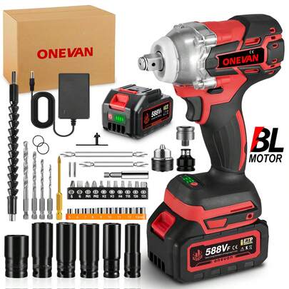 ONEVAN Electric Wrench,1/2" 520Nm Brushless Impact Wrench Screwdriver Drill Driver ,For Car Repair Woodworking Home DIY Power Tools Set