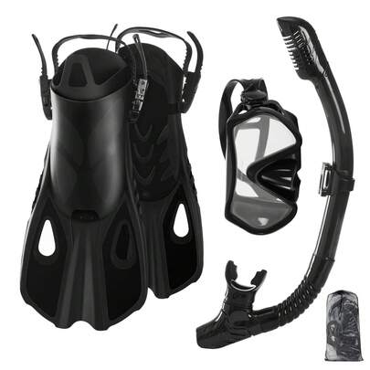 Snorkel Set Adults With Flippers, Snorkel Mask With Adjustable Open-Heel Swim Fins, Snorkeling Packages With Carrying Bag For Beginners And Snorkelers For Pool, Beach & Travel