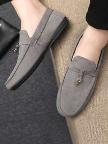 Men's Loafers Moccasins Casual Shoes Slip-On Boat Shoes Slouchy Shoes Leather Shoes Soft Bottom Canvas Shoes Flat Shoes Men's Dress Shoes (Run Small And Narrow, Please Order One Size Up), Black - Grey - View 6