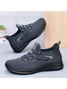 Men's Casual Sports Shoes, Mesh Slip-On Fitness Running Shoes, Comfortable Soft Non-Slip Walking Sneakers - Xám - Xem 2
