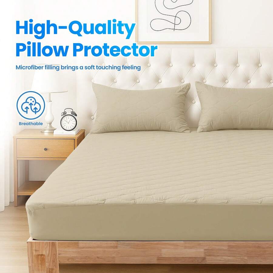 YSTYLE Protector de colchón impermeable, funda de colchón impermeable y transpirable, funda de colchón con bolsillos de hasta 30 cm de profundidad, protector de colchón elástico totalmente envolvente. - Caqui - Ver 1
