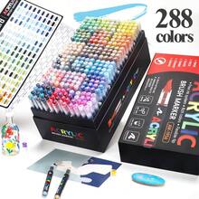 12-288色直液丙烯顏料筆套裝，快乾耐褪色，適合繪畫、插畫、手工藝術創作，亦適用於開學季著色本及其他DIY項目，可用於紙張、布料、木材、石頭、塑料、玻璃、陶瓷、南瓜、金屬等材質，復活節、感恩節、萬聖節、聖誕節理想禮物選擇 - 多色 - 查看 2
