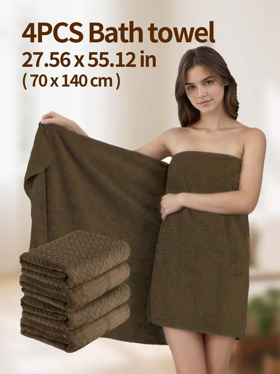 Bộ 4 khăn, gồm 4 khăn mặt và 4 khăn tắm, nhiều kích cỡ khác nhau, chất liệu lông cừu san hô mềm mại, thấm hút và khô nhanh, thích hợp cho phòng tắm, spa, phòng tập thể dục, bơi lội, quà tặng ngày Valentine và nhiều dịp khác.