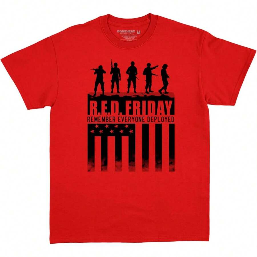 Bone Head Outfitters RED Five Soldiers Remember Everyone Deployed R.E.D Friday T-Shirt - Đỏ - Xem 1
