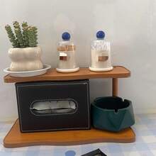 1 pieza Estantería de almacenamiento de escritorio de 2 niveles en color marrón - Organizador antideslizante y ahorra espacio, con diseño de borde ondulado artístico, adecuado para espacios pequeños, almacenamiento multifuncional para cosméticos, especias, botellas y cestas, organizador de encimera de cocina, estantería decorativa, portavasos, estantería de cosméticos, tono natural - Marrón Mocha - Ver 8