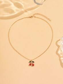 1件可爱甜美的樱桃吊坠项链，百搭饰品，适合女性日常休闲佩戴、约会、购物和拍照。 - 彩色 - 查看 2