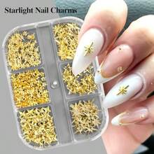 3D Metal Stars Nail Charms Gold Starlight Cross Nail Art Glitter Flakes Alloy Metallic Stars Rivet Studs Decorations For Women Girls Nails DIY Crafts Supplies - GoldSilverWhite - View 4