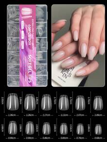 600pcs Square Almond Stiletto Coffin Shaped Artificial Full Cover Nail Stickers, Soft Transparent Gel Nail Stickers, 12 Sizes, Acrylic Square Press-On Nail Stickers