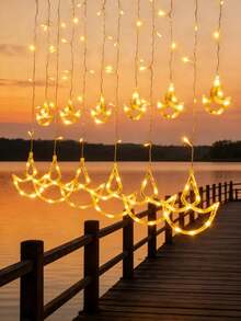 1pc 138L 3 Big Stars 3 Big Moons 6 Small Stars 8 Functions USB Curtain Light, Home Decor Star Moon Curtain Light, Party Decor LED Light, Yard Decor Moon LED Light, Room Decor Curtain Light, Camping Light, Fairy Light, Wedding Decor Light, Viral Lights, Holiday Decor Light, Ramadan Star Moon Home Decor Light - Yellow - View 7