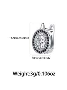 1 đôi bông tai nữ bằng bạc Sterling S925, họa tiết hoa cổ điển, đính toàn bộ kim cương đen hình bầu dục, hộp quà tặng, thích hợp làm quà sinh nhật cho bạn gái/bạn thân, phong cách retro sang trọng, trang sức đeo hàng ngày/hẹn hò. - Bạc - Xem 3