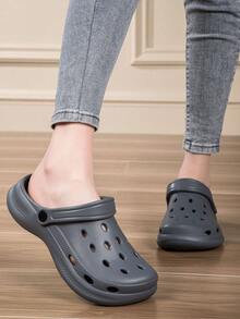 Unisex Breathable Perforated Clogs, Suitable For All Seasons, Lightweight, Anti-Slip, Quiet, Versatile For Indoor/Outdoor Wear - Grey - View 3