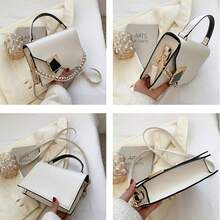 2026新款女士手提包，时尚单肩斜挎包，纹理链条肩带手提包，小方包 - 白色 - 查看 6