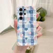 1个时尚格子爱心图案不规则米色手机壳，适合女性日常使用，兼容 17 Pro/17 Pro Max/17 Air/17/16e/16/15/14/13/12/11、Galaxy S23/S24/S25/S26、A57/A37/A17/A07、Redmi系列