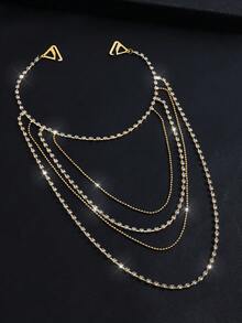 1pc Elegant Bridal Wedding Rhinestone Shoulder Chain Dress Accessory - Gold - View 3