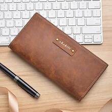 男士钱包，竖款，大容量，柔软皮革，送给爸爸、男朋友、搭配西装、新年、情人节的礼物 - 彩色 - 查看 11