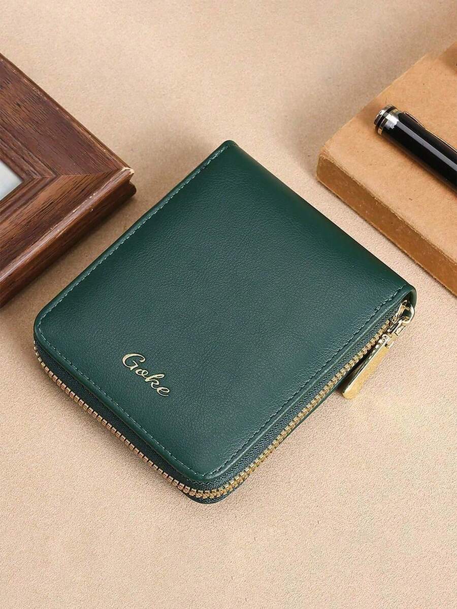 Women's Zipper Wallet, New Fashion Multi-Card Wallet, Large Capacity Short Wallet, Women Student Leather Purse - Green - View 1