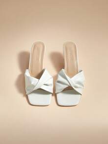 Glizzene Giày sandal cao gót kiểu dáng mới dành cho nữ, mũi vuông, thanh lịch, tối giản, kiểu dáng bít mũi, thích hợp cho ngày Valentine và đám cưới. - trắng - Xem 2