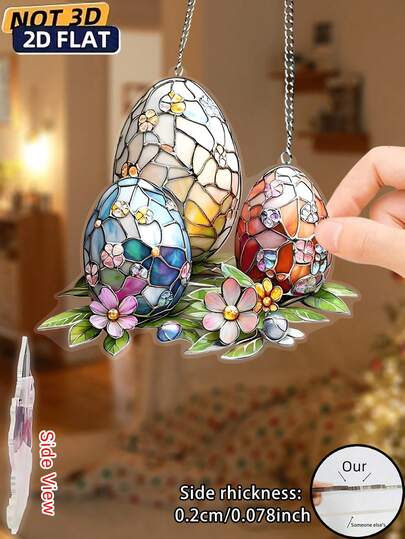 2D Acrylic Easter Egg Theme Sunlight Catcher | Window Decor, Suitable For Home, Cafe, Restaurant, Perfect Outdoor Garden Hanging Decoration, Easter Gift For Friends