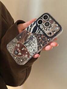 秋冬甜美辣妹拼接动物纹星空图案手机壳,兼容 17 Pro Max、16 Pro、13、14 Pro、15 Pro,创意双层防震手机壳 - 彩色 - 查看 7