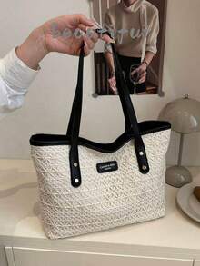 1pc Black Nylon Smooth Zipper Rivet Hollow Design Fashion Versatile Casual Summer New Personality Large Capacity One Shoulder Tote Bag, Suitable For Women's Daily Use - Black - View 11