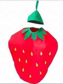 2pcs Christmas Party Performance Strawberry Costume Set For Men And Women, Includes Headpiece, Suitable For Various Holiday Parties And Youth Dances. Vibrant Red And Green Polyester Blend Fabric,Halloween - Multicolor - View 11