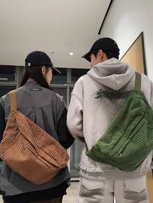 1个男士斜挎包 - 男女通用简约多功能包 - 男士大容量胸包 - 日式背包 - 学生腰包/单肩包