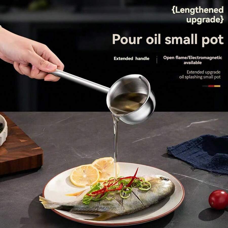 1pc Mini Butter Heating Pot, Milk Pot With Long Handled Flat Bottomed Pan, Butter Melting Pot, Used For Chocolate, Candy, Coffee And Tea Soup, 300ML, Silver - Multicolor - View 1