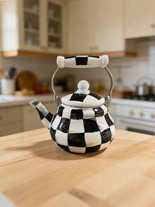 SummitPulse 1个复古经典格子木柄搪瓷水壶，多功能直筒带钻孔盖储物罐，北欧风格菱形盖大容量水壶，四季皆宜，多功能耐高温水壶，可用作咖啡壶、奶茶壶、水果茶壶、冷水壶、壁炉茶壶、茶叶罐，也可作为家居桌面干花、鲜花装饰，是节日和生日送给亲朋好友的精美礼物。 - 黑白格 - 查看 8