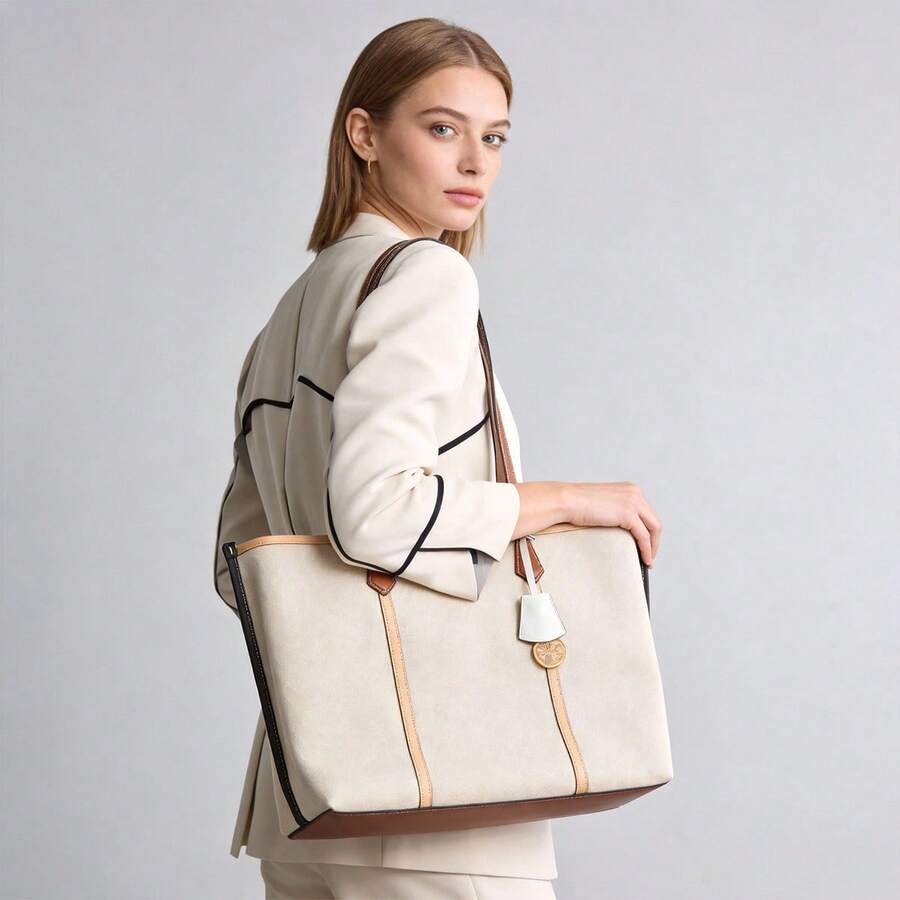 Tory Burch Simple Large Capacity Canvas Tote Bag 149766 - Beige - View 1