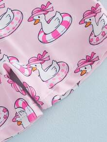 Baby Girl Rash Guard Swimsuit Fish Tail Girl/Duck Print Zipper Long Sleeve Bathing Suit With Swim Cap - Hot Pink - View 6