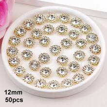 50 piezas/paquete, 8mm, 10mm, 12mm, 14mm, modelos mixtos, brillantes cristales de rhinestones con diseño de flor, base dorada, cristales de rhinestones brillantes adhesivos planos DIY para coser - multicolor - Ver 29