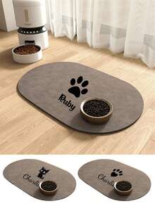 1 件装可定制宠物喂食垫，快速吸水，可个性化定制宠物名字，适用于猫狗，底部防滑橡胶材质防止食物残渣堆积，室内使用，深灰色，简约设计，是送给宠物主人的理想礼物，尤其适合生日、情人节和新年等节日。