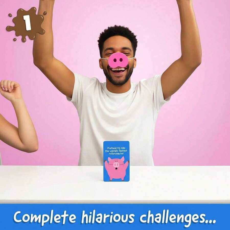 150张卡片+5个猪鼻子，爆笑派对游戏，适合4岁以上玩家、青少年和成人，趣味家庭游戏之夜互动欢乐合奏 - 彩色 - 查看 1