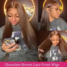 Brazilian Virgin Hair 13x4 13x6 5x5 HD Lace Front Wigs Human Blended Hair 200% Density Glueless Wigs Human Frontal Hair Upgraded Ear-To-Ear Pre Everything Straight 4# Chocolate Dark Brown - Brown - View 6