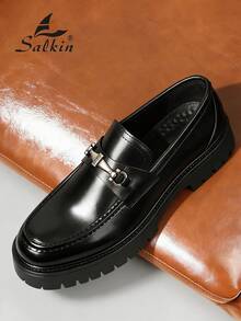 Salkin 男士设计师款套脚乐福鞋，英伦风，柔软舒适，圆头设计，优雅正式的正装鞋，哑光黑，防滑厚底，适合休闲、约会、派对、婚礼、季节性穿着等多种场合。注意：尺码偏小，建议选购大一码。 - 霧面黑 - 查看 4