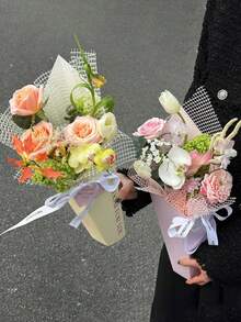 鲜花拥抱桶 | 玫瑰花束包装盒手提用品 | 节日、婚礼、生日派对鲜花礼品袋 - 彩色 - 查看 6