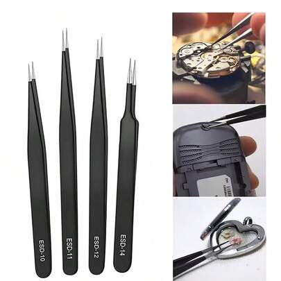6pcs Stainless Steel Tweezers Set, ESD Stainless Steel Tweezers Set - Flexible Precision Tools For Industrial Repair, Home DIY And Model Building - Curved Design, Electronics Repair, Soldering And Manicure Tools, Anti-Static Safety And Ergonomic Handle