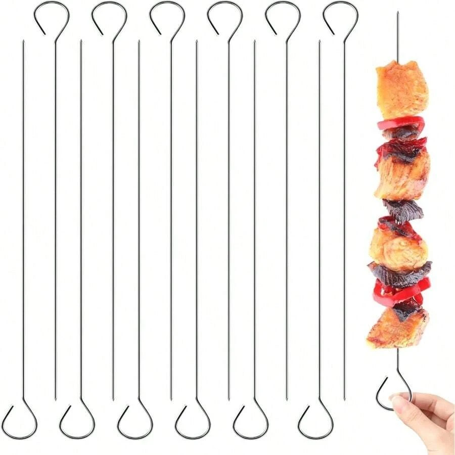 12 Pcs Stainless Steel Skewers Kabob Skewers Long BBQ Skewers Sticks Barbecue Roast Goose Needle Metal Skewers Grilling Kabob Chicken Vegetable Appetiser, 20cm, Silver - 20cm - View 1
