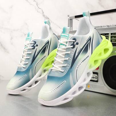 Men's Gradient Color Mountain & Water Print Lace-Up Athletic Sneakers, Suitable For Gym, Vacation, All Seasons