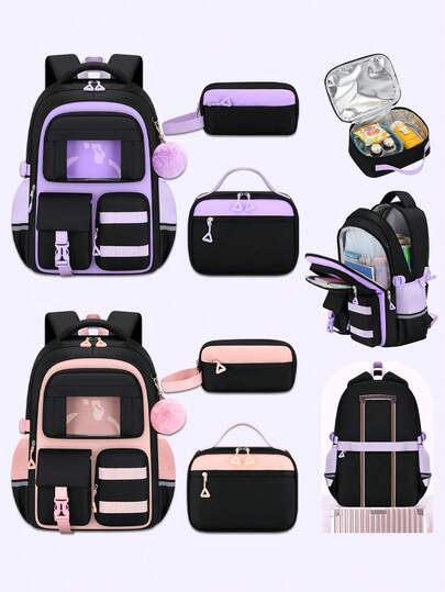 Set de 3 mochilas para estudiantes: Mochila de moda casual, mochila estudiantil multifuncional de gran capacidad que cabe una laptop de 15.6", bolsa de viaje al aire libre con múltiples compartimentos y correa para equipaje, útiles escolares, adecuado para adolescentes, estudiantes de secundaria/universidad, mujeres para uso diario, transporte, regalo