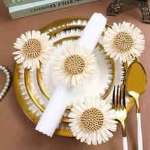 2-12pcs Handmade Daisy Napkin Rings, Woven Napkin Holders For Dining Table, Wedding, Family Gathering, Home Decor - Multicolor - View 2