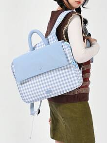 New High-Quality Fashion Women's Laptop Backpack, Large Capacity 11.6 Inch Tablet Storage, Plaid Striped Patchwork Dual-Shoulder Bag, Built-In Laptop Compartment & Multiple Pockets, Breathable Padded Straps, Suitable For School, Work Commute, Short Trips - Multicolor - View 11