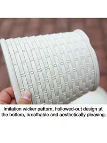 加厚竹纹花盆，北欧风格，适合室内外种植，塑料花盆底部排水设计，配有托盘——防止根腐病，适合常春藤、多肉植物和其他植物。 - 米色 - 查看 6