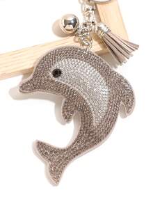 1个水钻海豚流苏钥匙扣，可作汽车挂件、发饰，休闲波西米亚风派对可爱街头风优雅锌合金材质，四季皆宜 - 淺灰色 - 查看 3