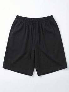 男士休闲连帽背心和抽绳短裤两件套，夏季 - 黑色 - 查看 6