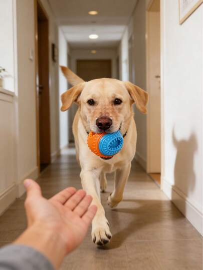 宠物零食分配球，适用于犬猫 - 耐啃咬、会发出吱吱声的双色弹力玩具，缓解无聊，是幼犬幼猫主人的理想之选