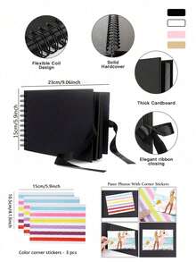 80-Page Self-Adhesive Black Photo Album, Large DIY Wedding Memory Book, Travel Photo Album (Black 8X12 Inches) - Multicolor - View 6