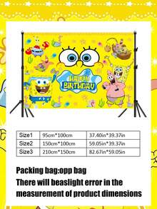 SpongeBob SquarePants Theme Party Backdrop, Cross-Border Birthday Happy Decoration Banner Supplies, Cartoon Fish Brother Hanging Cloth, Dorm Bedroom Wall Decor Creative Background Cloth, Cute - Multicolor - View 3