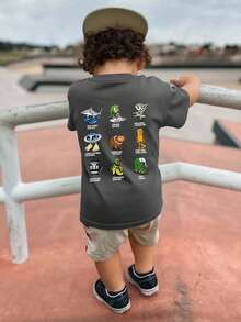 Young Boy Casual Graphic Print Crew Neck Short Sleeve T-Shirt, Summer Top